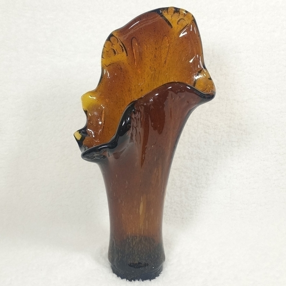 Vintage Amber Brown Root Beer Hand Blown Vase - Picture 12 of 12